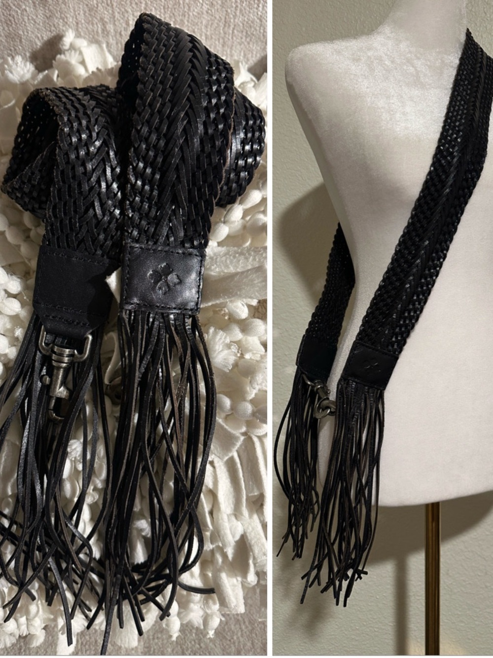 PATRICIA NASH Woven Braided Leather Fringe Crossbody REPLACEMENT Strap RARE Blk